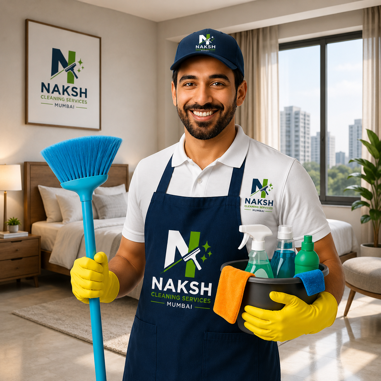 Professional cleaner at work in a modern kitchen